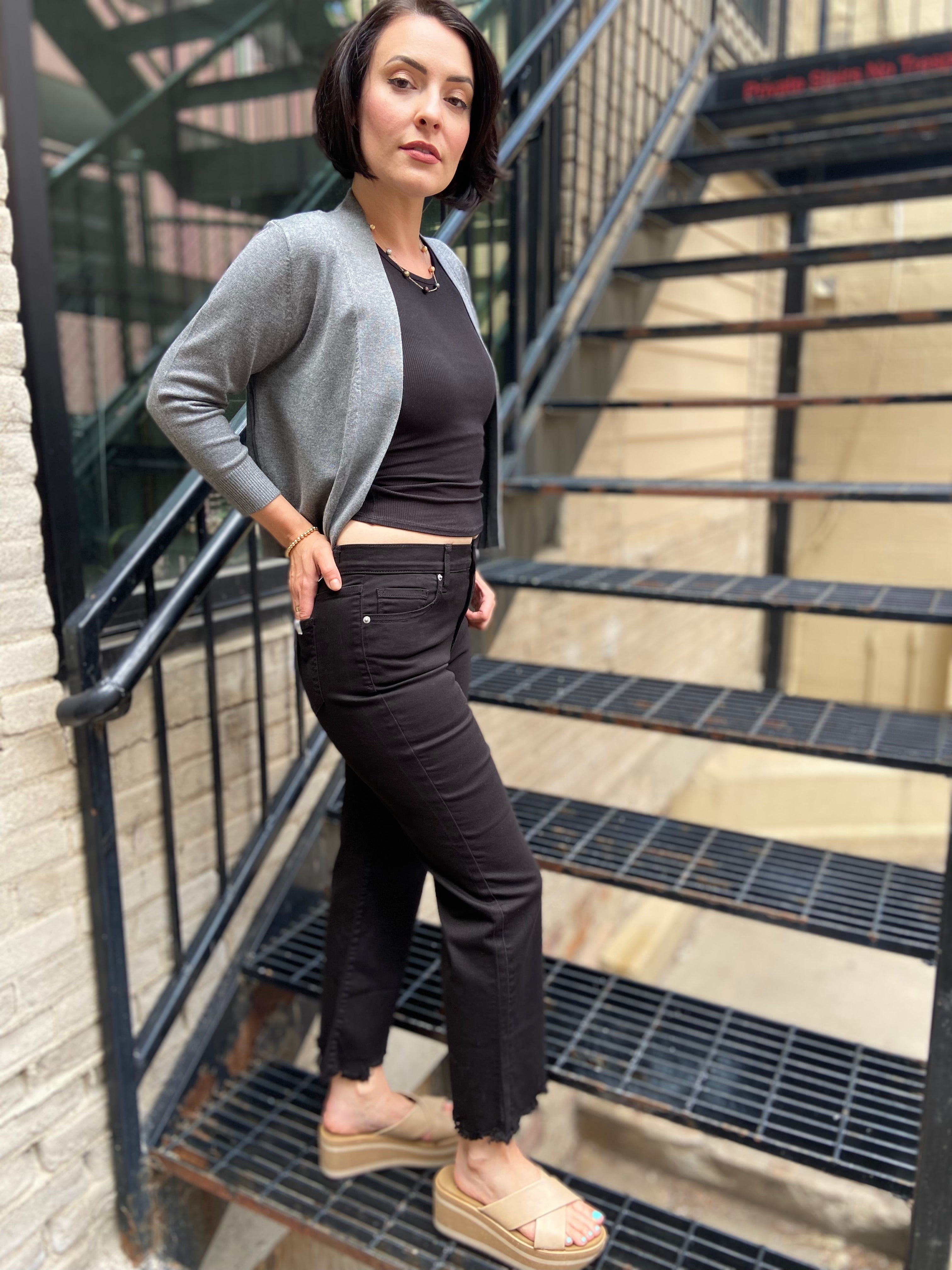 Vallie Black Mid Rise Cropped Sneak Peek Jeans