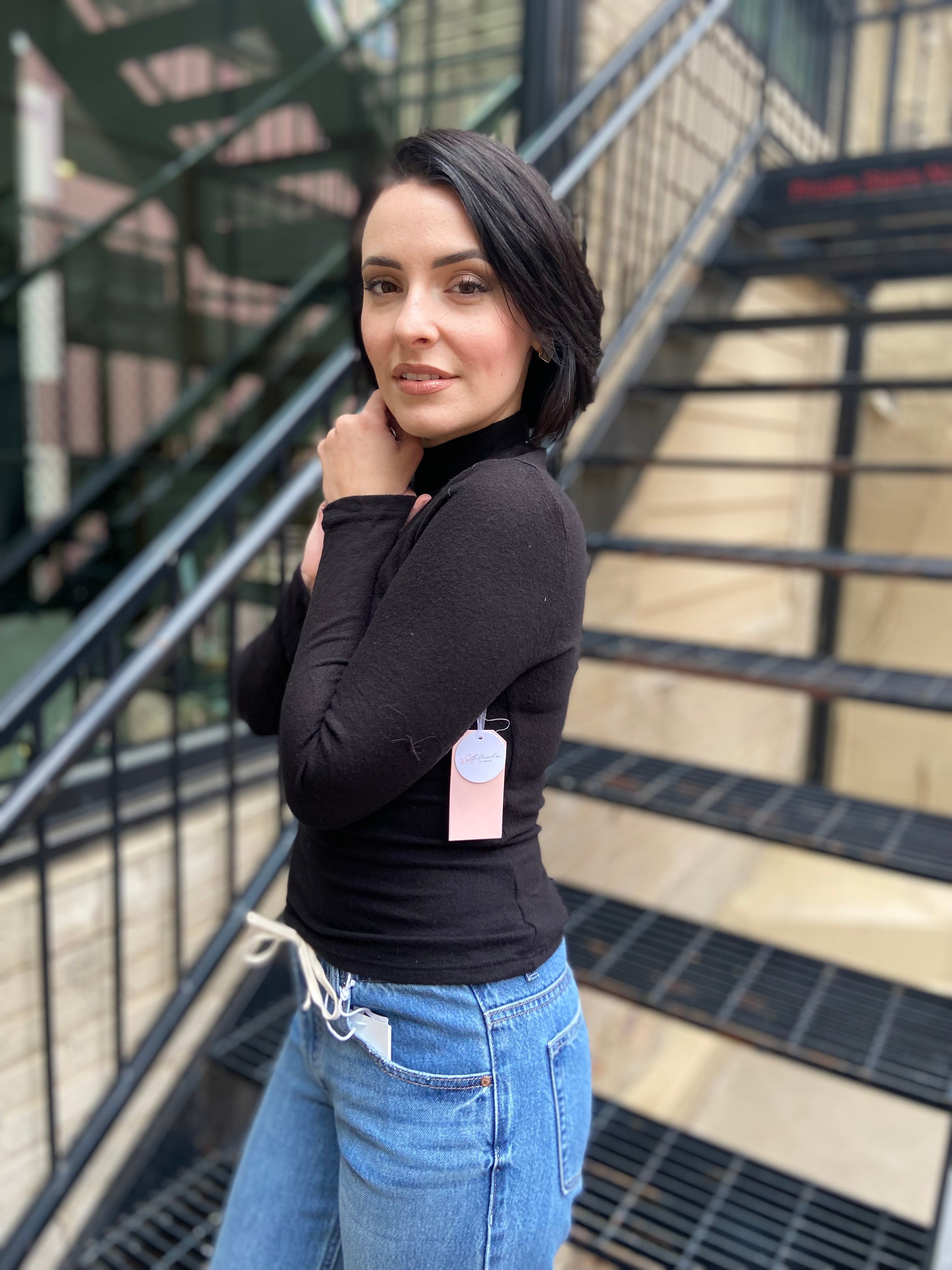 Stacy Black Mock Neck Long Sleeve