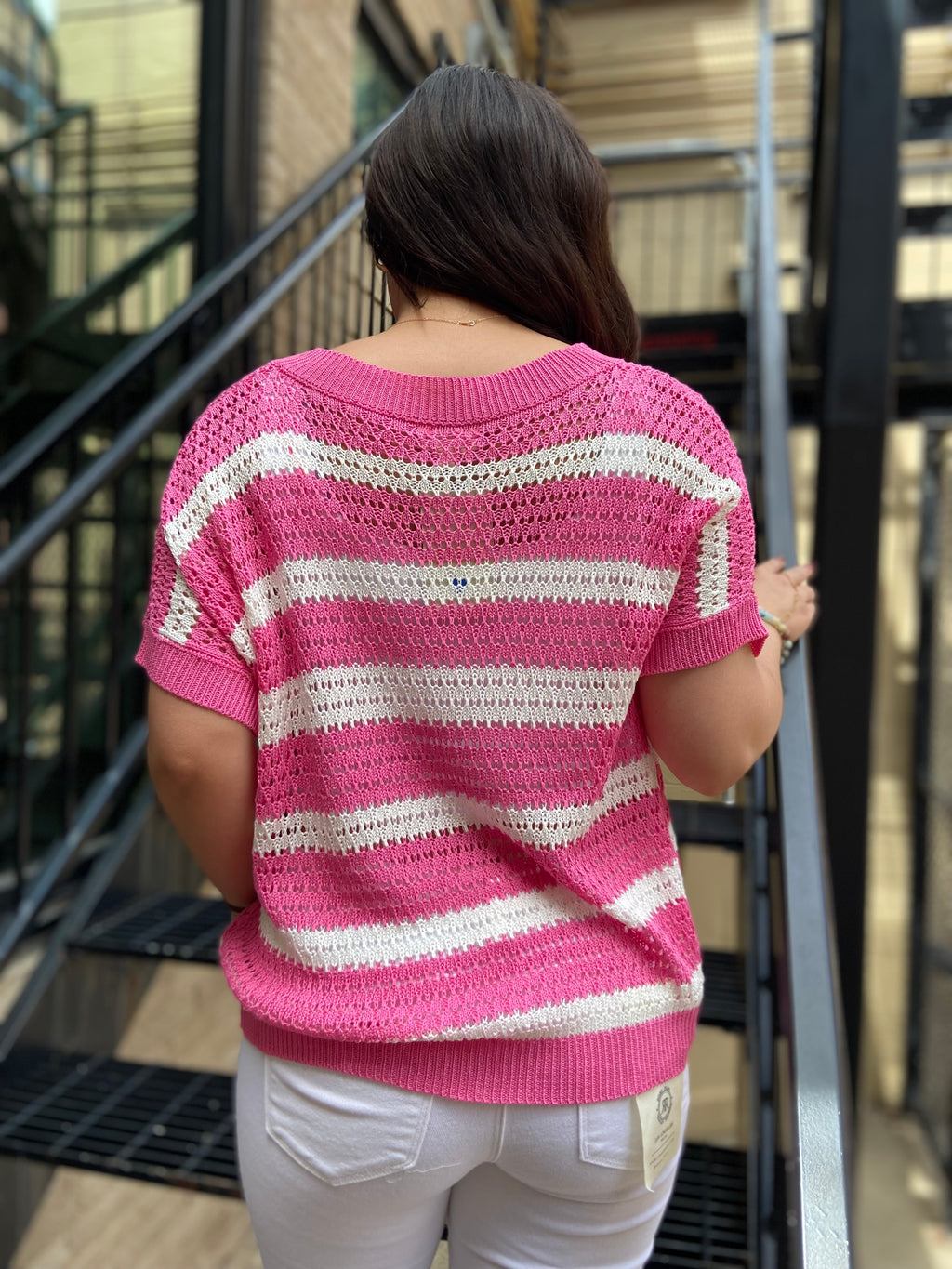 Jovi Pink & White Stripe Sweater Vest - MK Threads Boutique