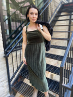 Tiana Olive Velvet Pleated Maxi Dress