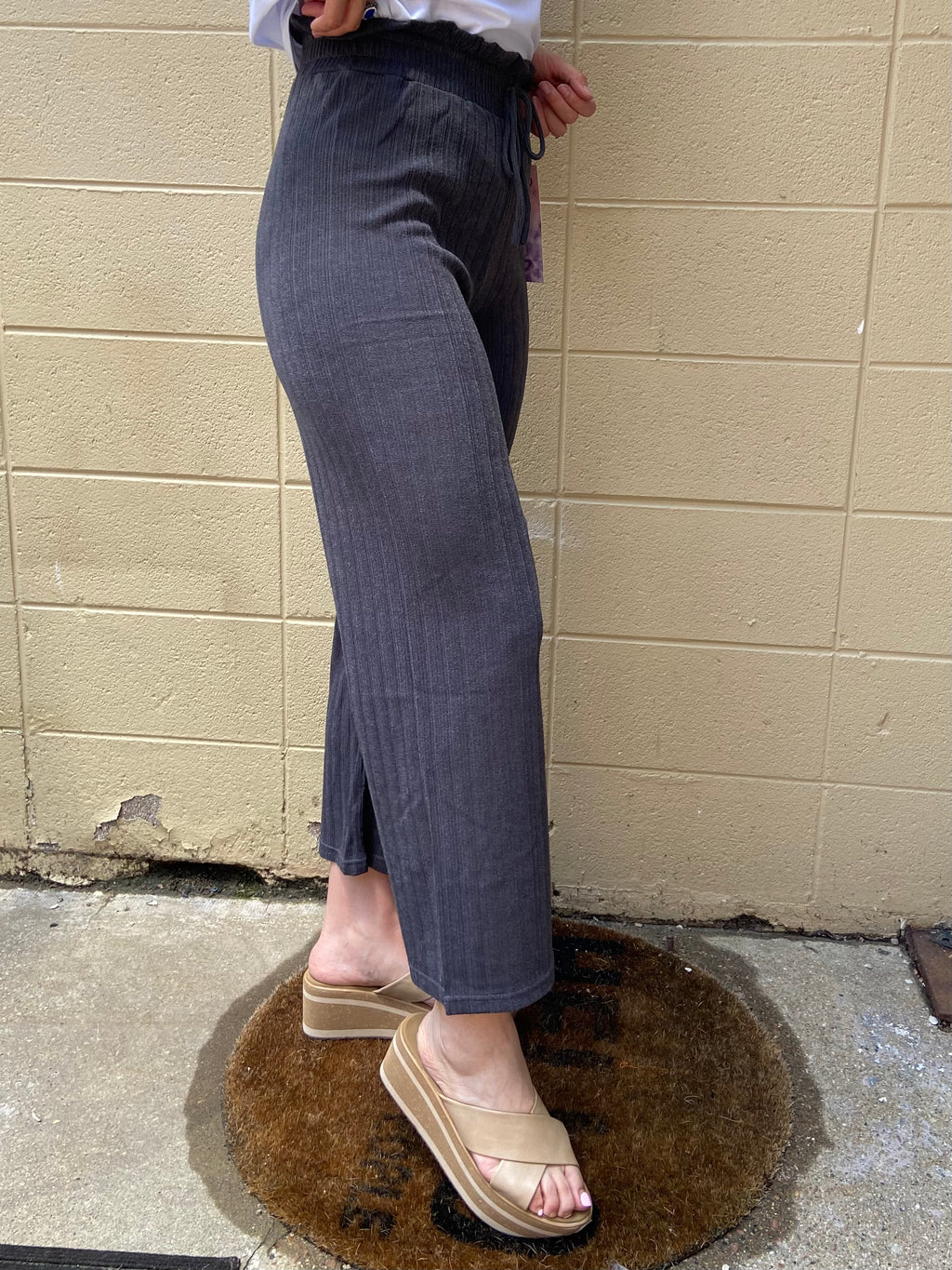 Kaia Charcoal Wide Leg Knit Pants - MK Threads Boutique