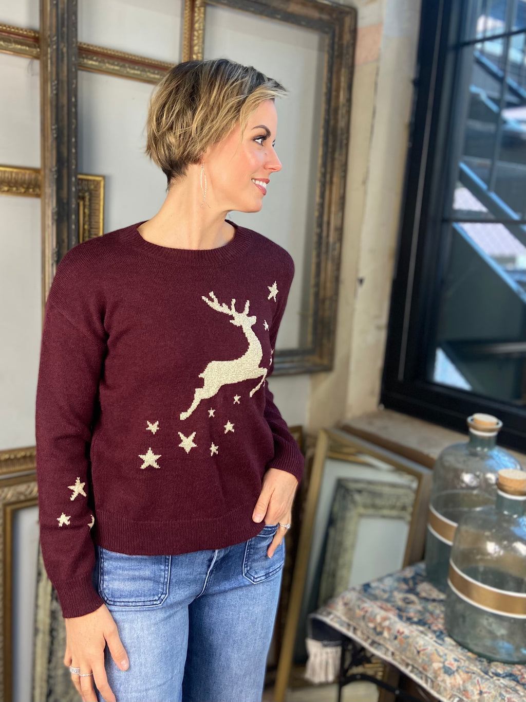 Wine Red Reindeer Sweater