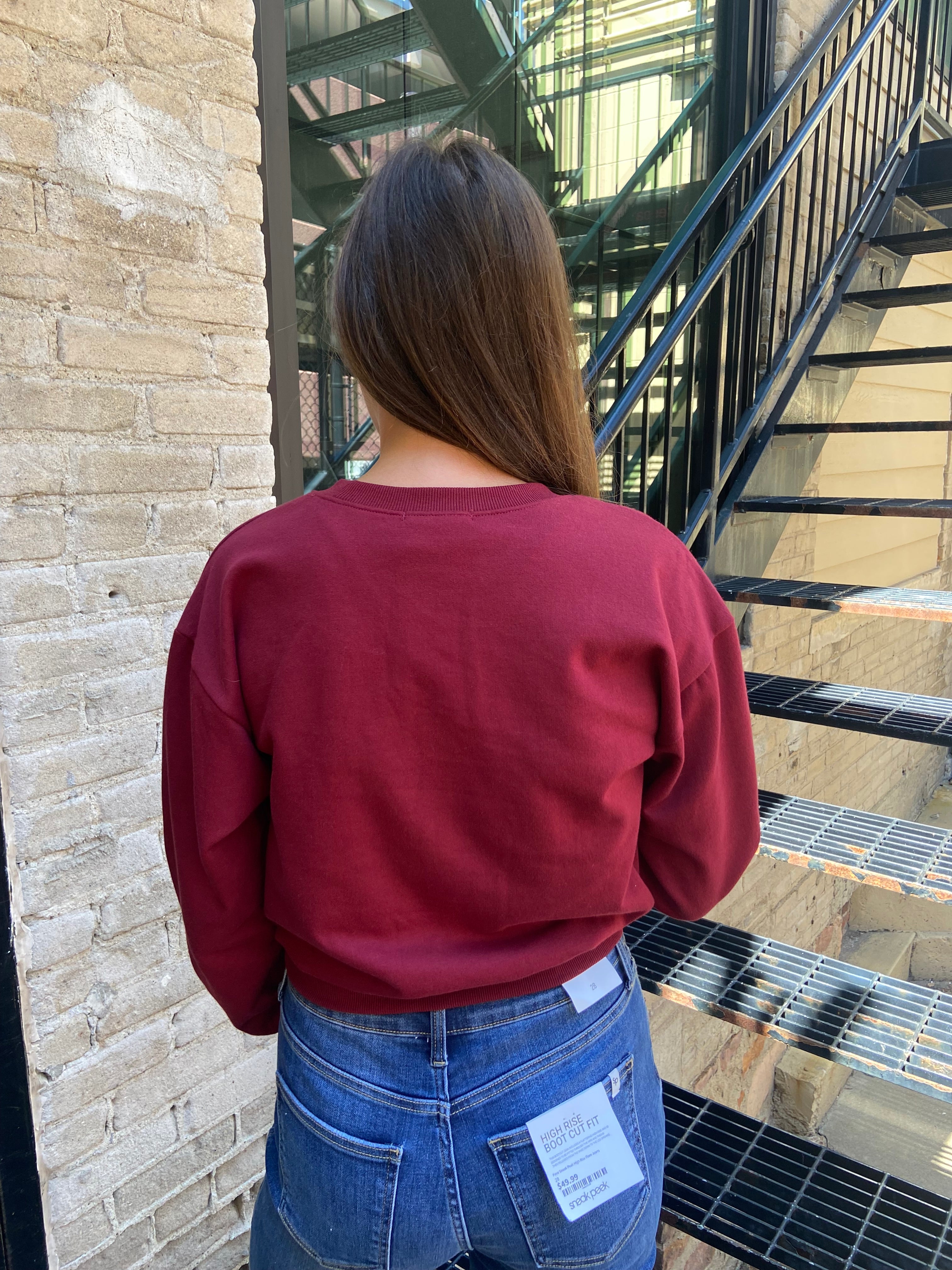 Lori Burgundy Cropped Sweatshirt