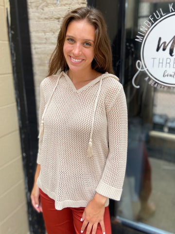 Bianca Beige Crochet Hoodie Sweater Top