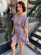 Luci Black Floral V-Neck Cap Sleeve Mini Dress