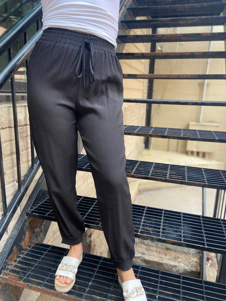 Aubri Black Smocked Joggers