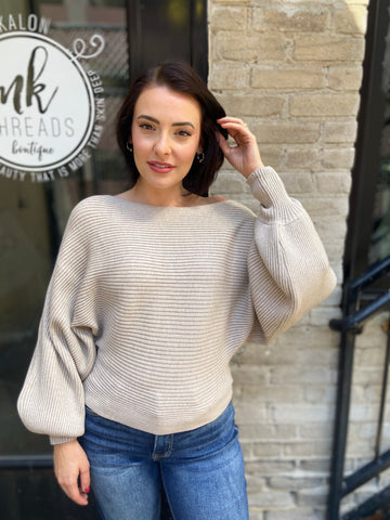 Diana Taupe Ribbed Boat Neck Sweater