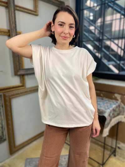 Atlas Ivory Cap Sleeve Sleeveless Top