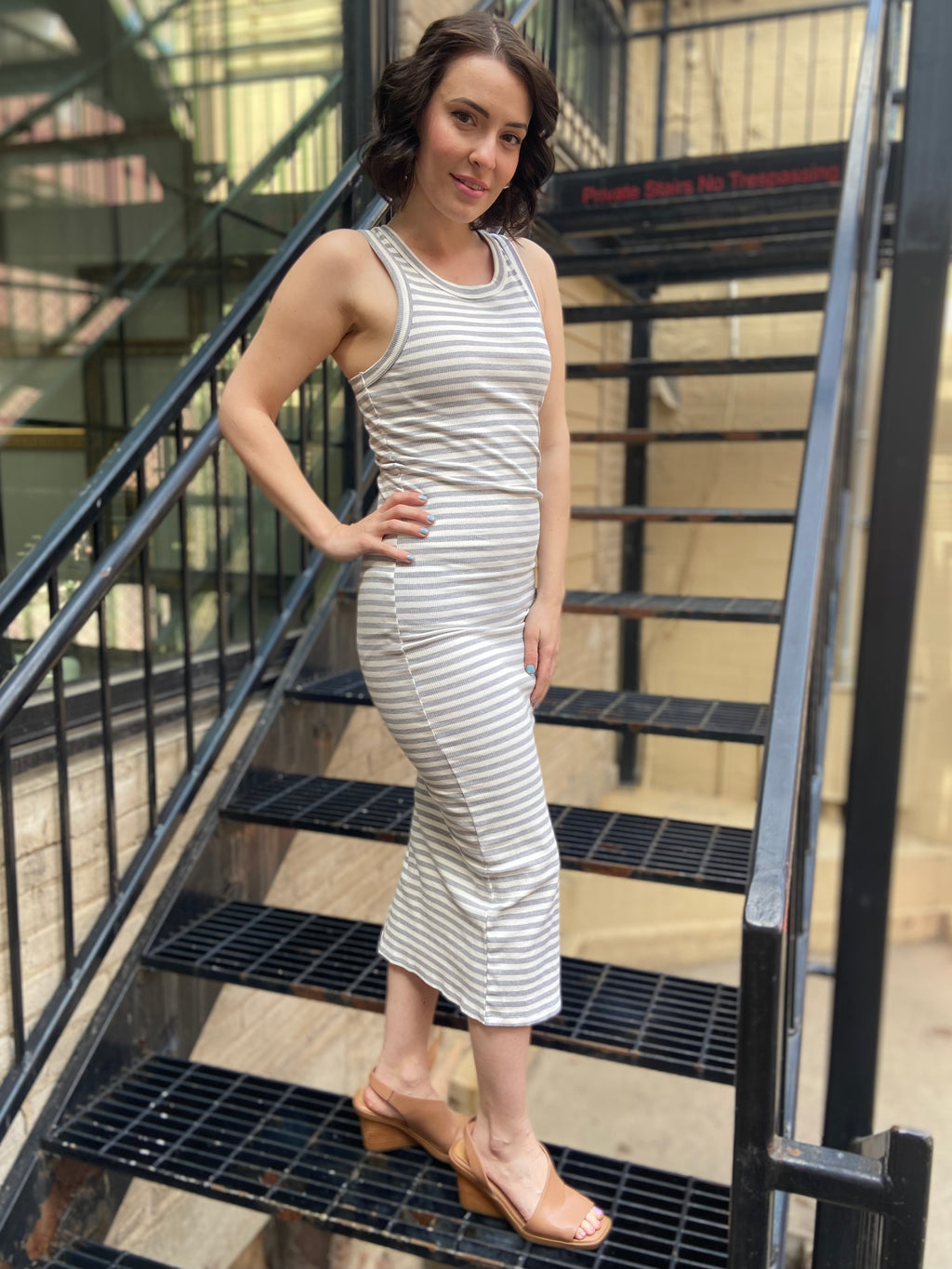 Allie Heather Gray Striped Maxi Dress - MK Threads Boutique