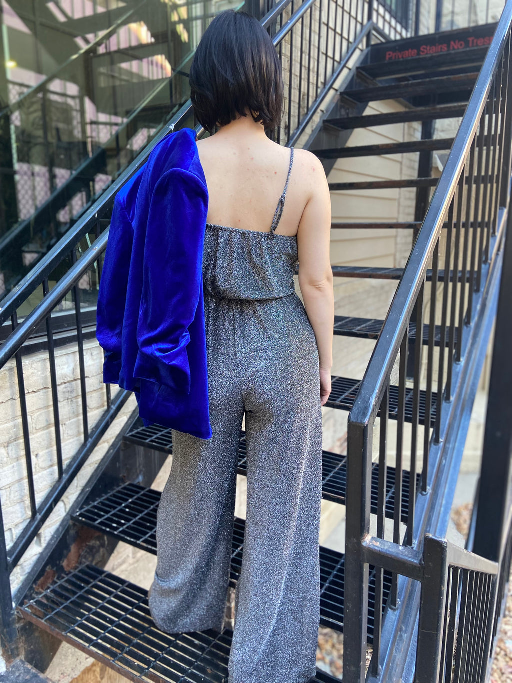 Tiffany Black And Silver Cowl Neck Glitter Jumpsuit