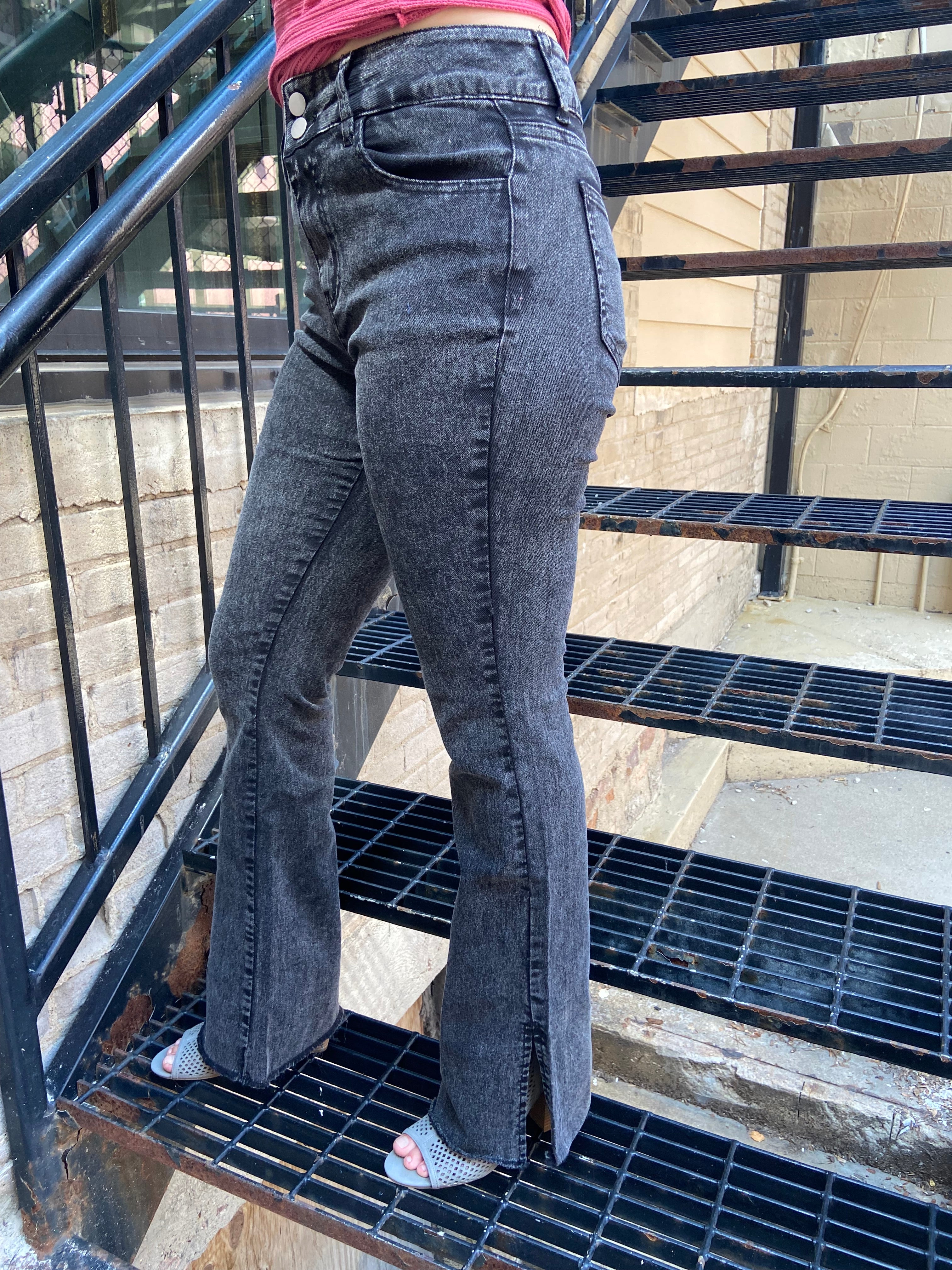 Seren Side Slit Black Jeans