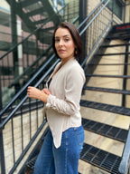 Sadi Khaki Half Sleeve Open Cropped Blazer