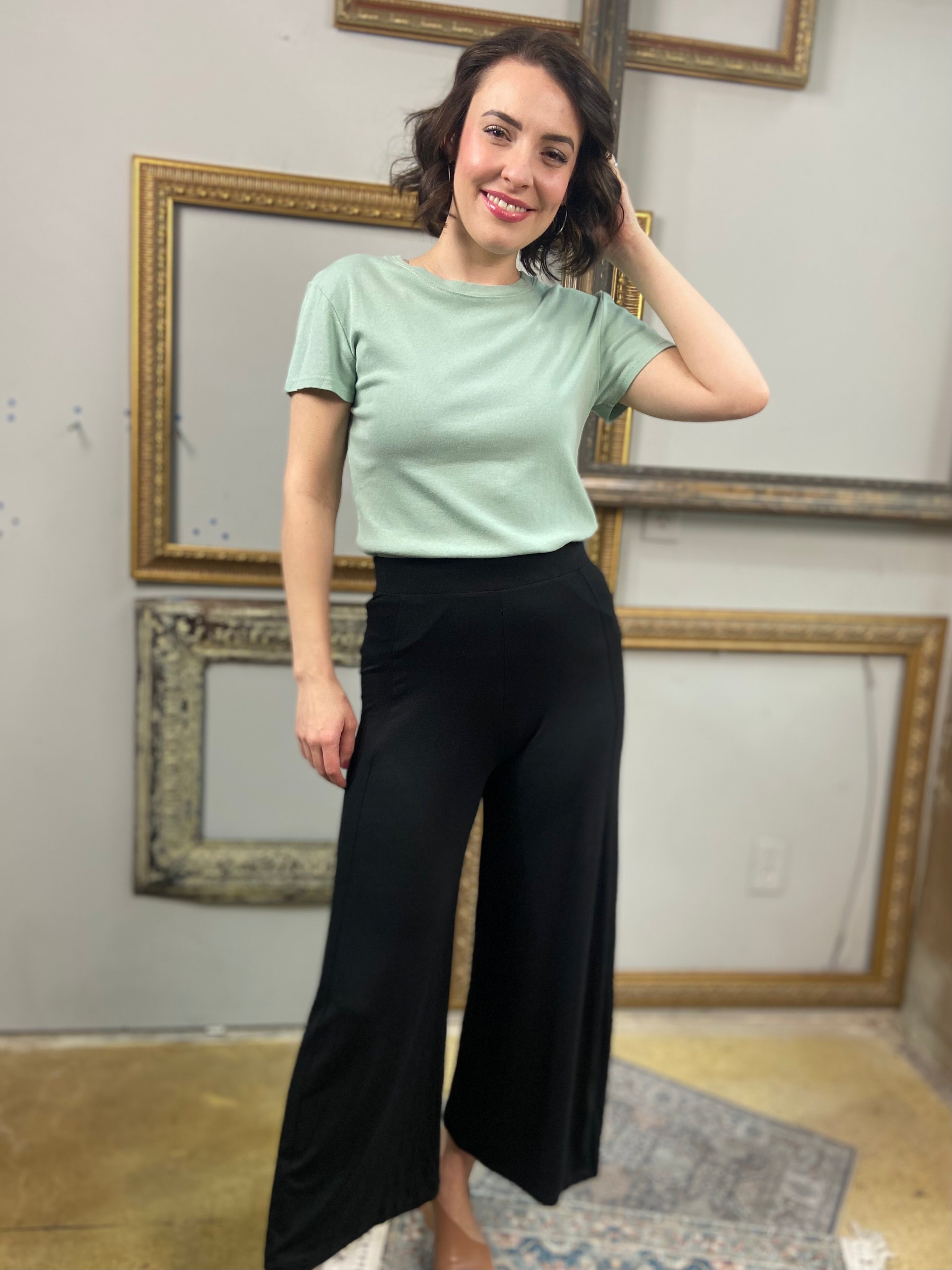 Elodie Black Spandex Wide Leg Pants - MK Threads Boutique