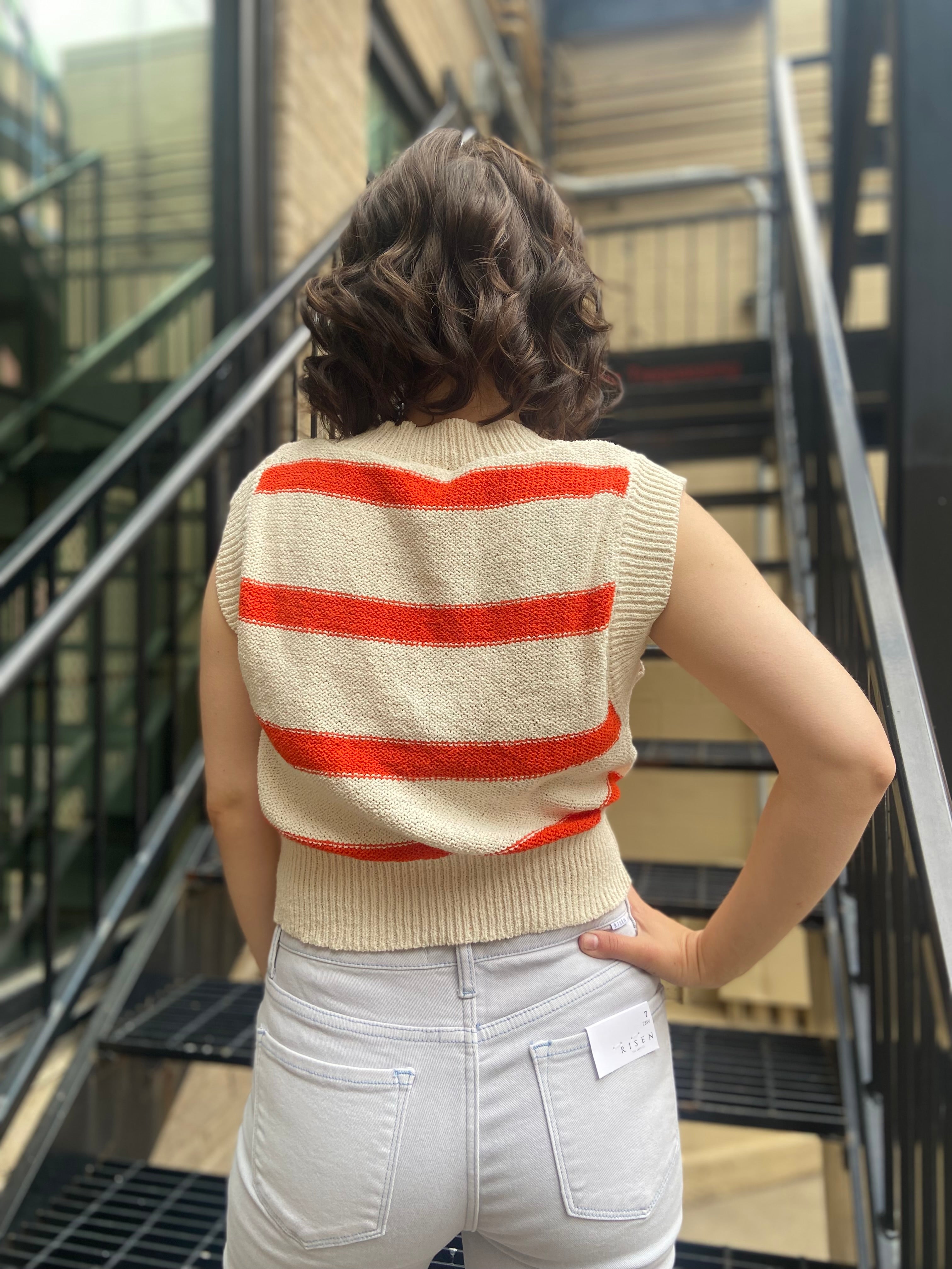 Oren Orange & Cream Stripe Sweater Vest
