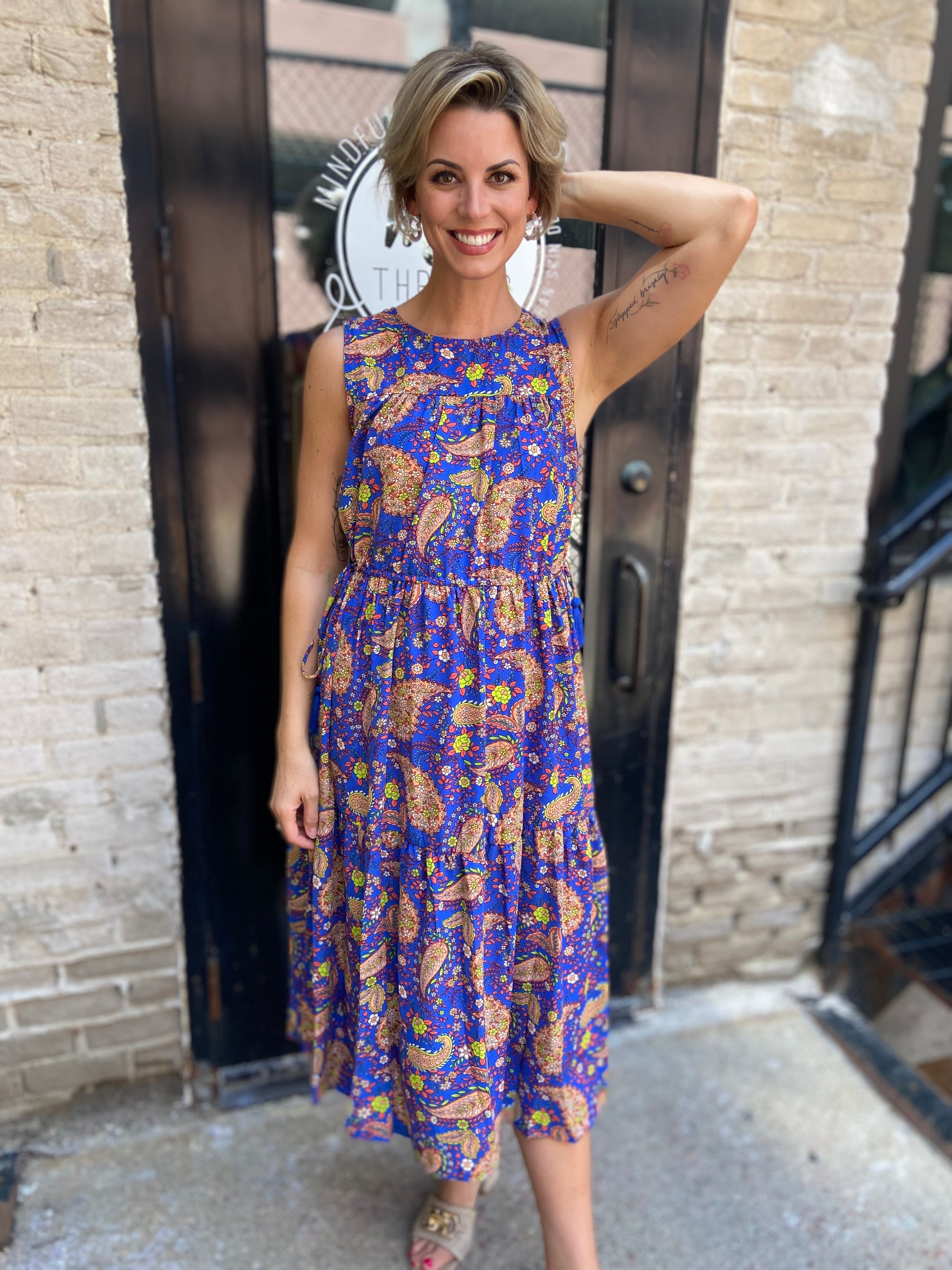 Riri Royal Blue Paisley Print Midi Dress
