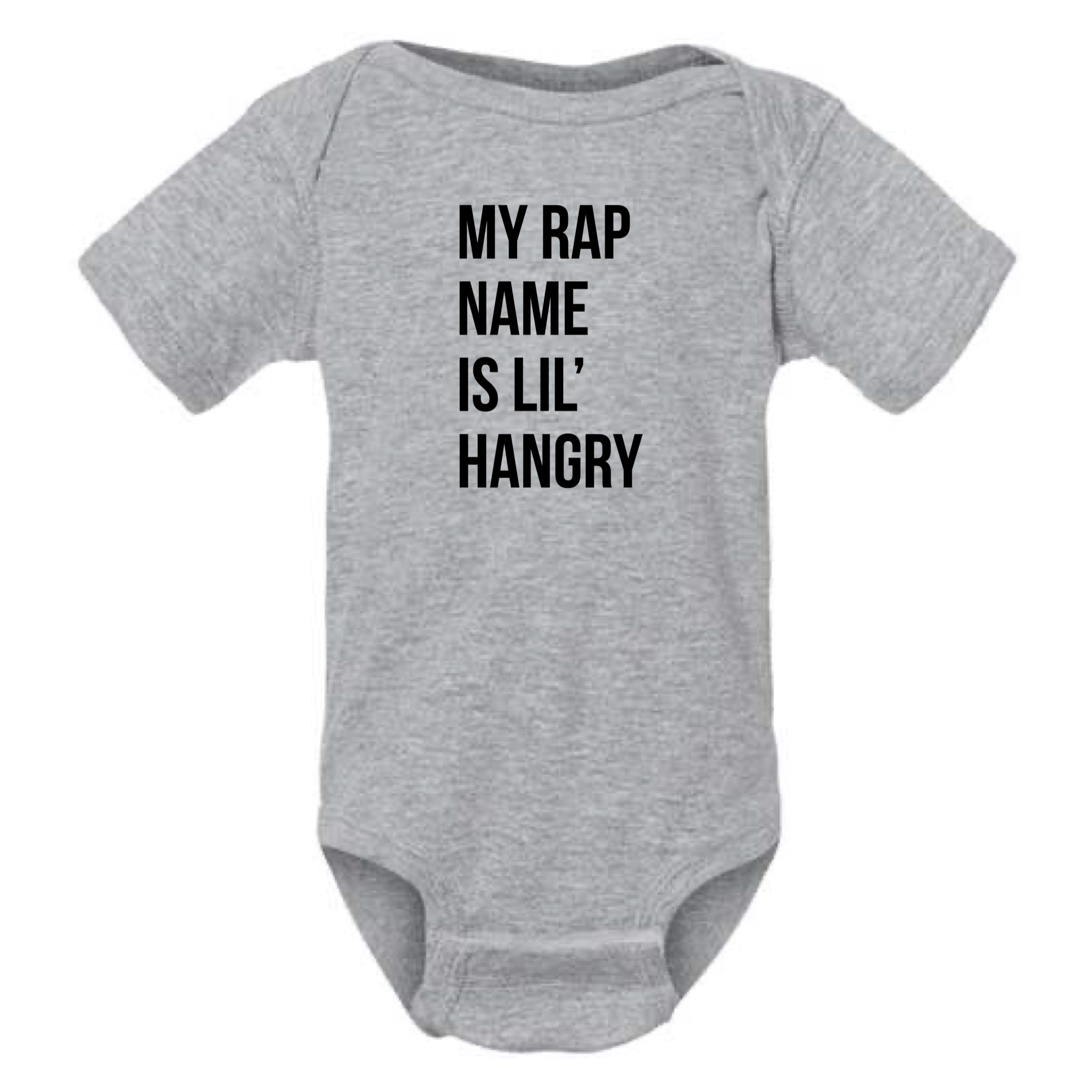 MY RAP NAME IS LIL' HANGRY BABY ONESIE: Athletic Gray -18 months