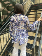 Dallas Slate Blue Marble  Long Sleeve Blouse