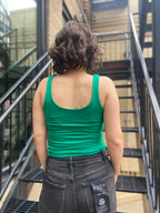 Rula Green Double Line V Neck Tank Top - MK Threads Boutique