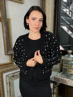 Sadie Black Knit Rhinestone Cardigan