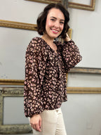 Reid Brown Floral Long Sleeve Blouse - MK Threads Boutique