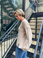 Mya Sand Raw Edge Crewneck Long Sleeve Top