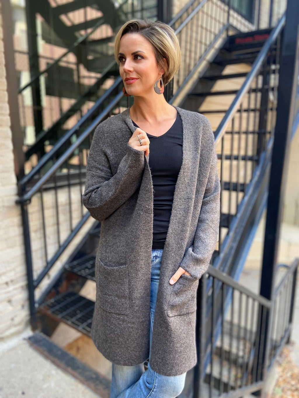 Jackie Dark Mocha Open Cardigan