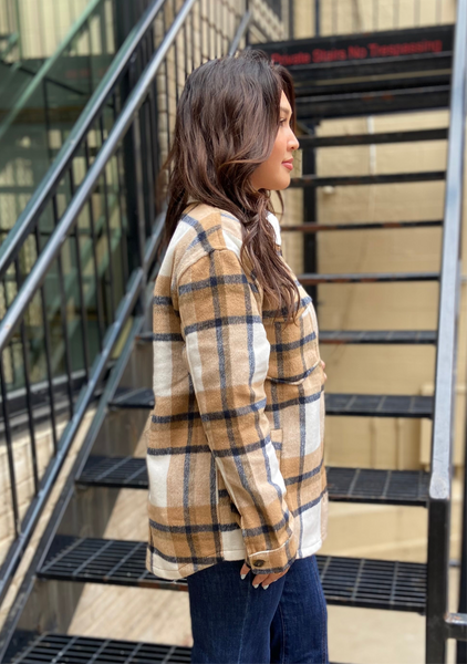 Maryland Camel Plaid Wool Blend Shacket