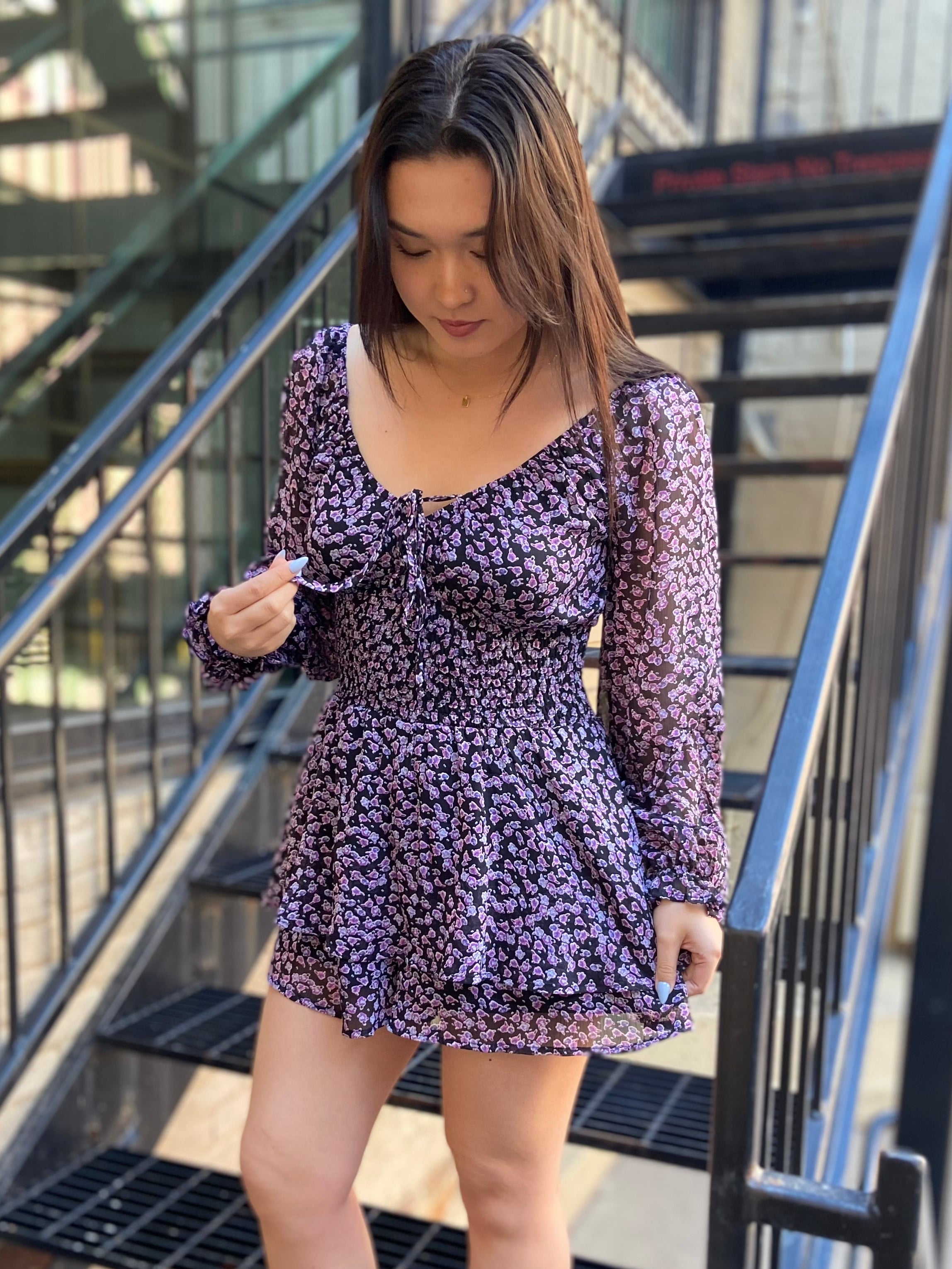 Sky Black Long Sleeve  Mini Dress