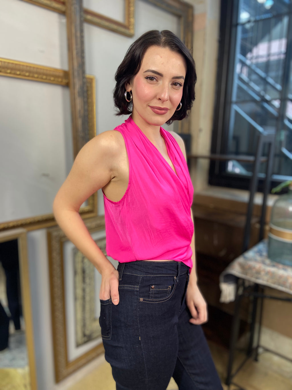 Wendy Hot Pink Wrap Top