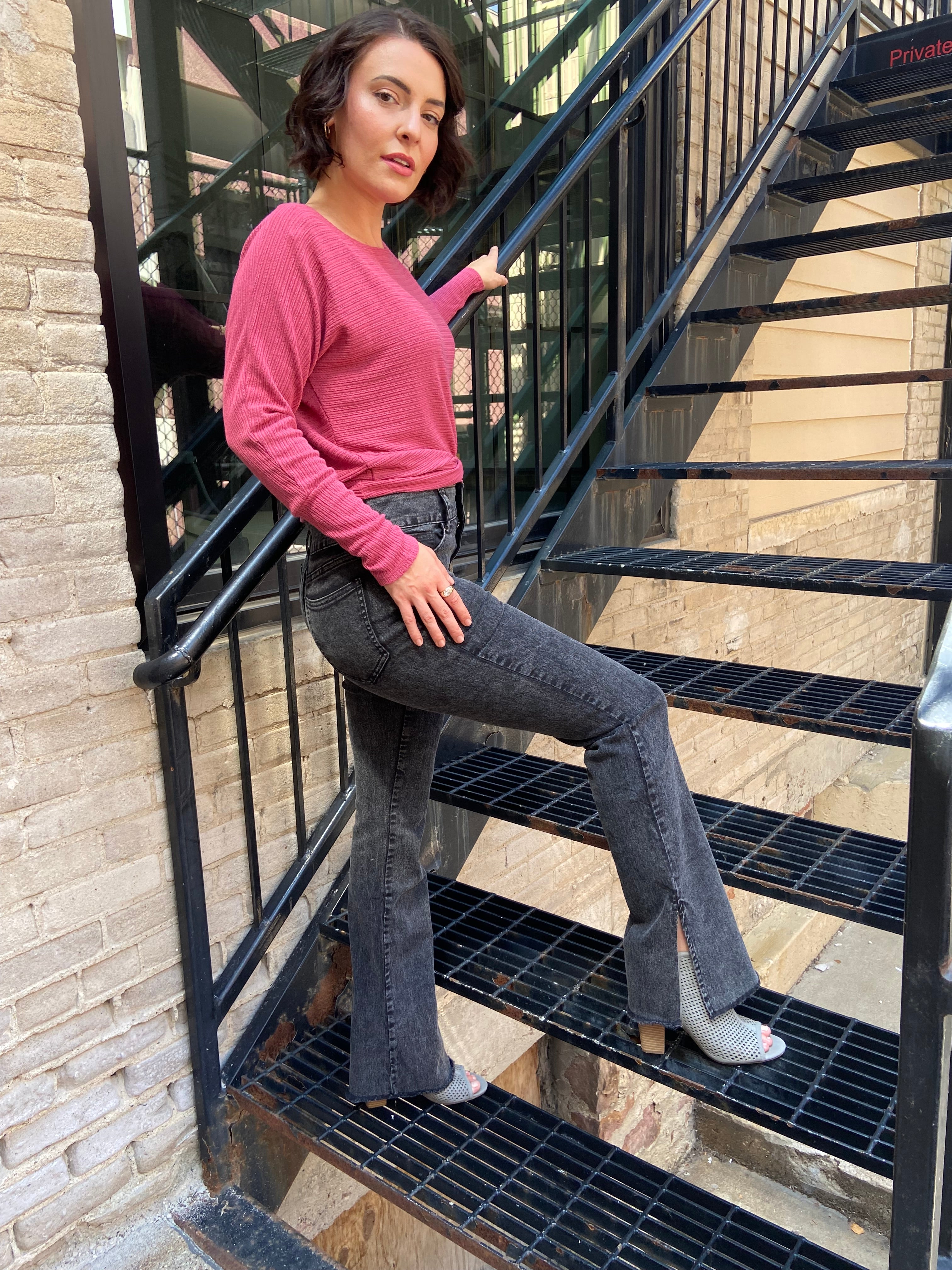 Seren Side Slit Black Jeans