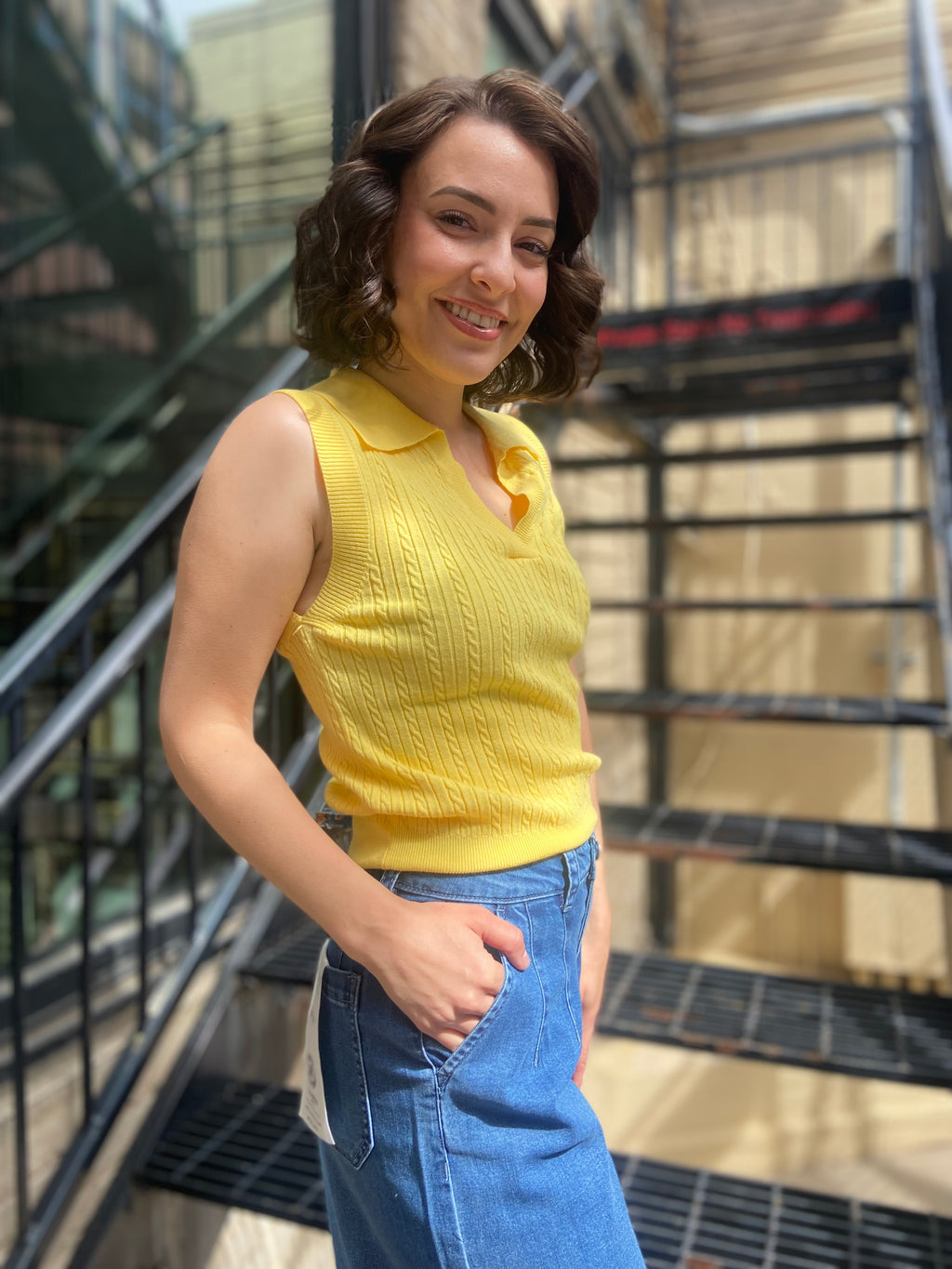 Ally Yellow Sleeveless Sweater Vest - MK Threads Boutique