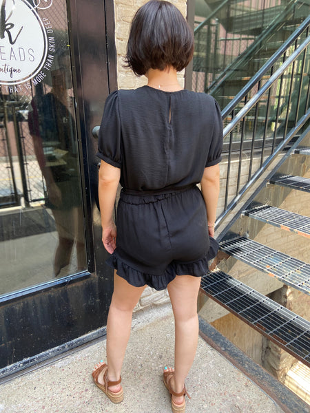 Capri Black V Neck Tie Romper