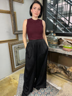 Sally Black Satin Wide Leg Pants