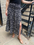 Nicola Black Pattern Slit Midi Skirt