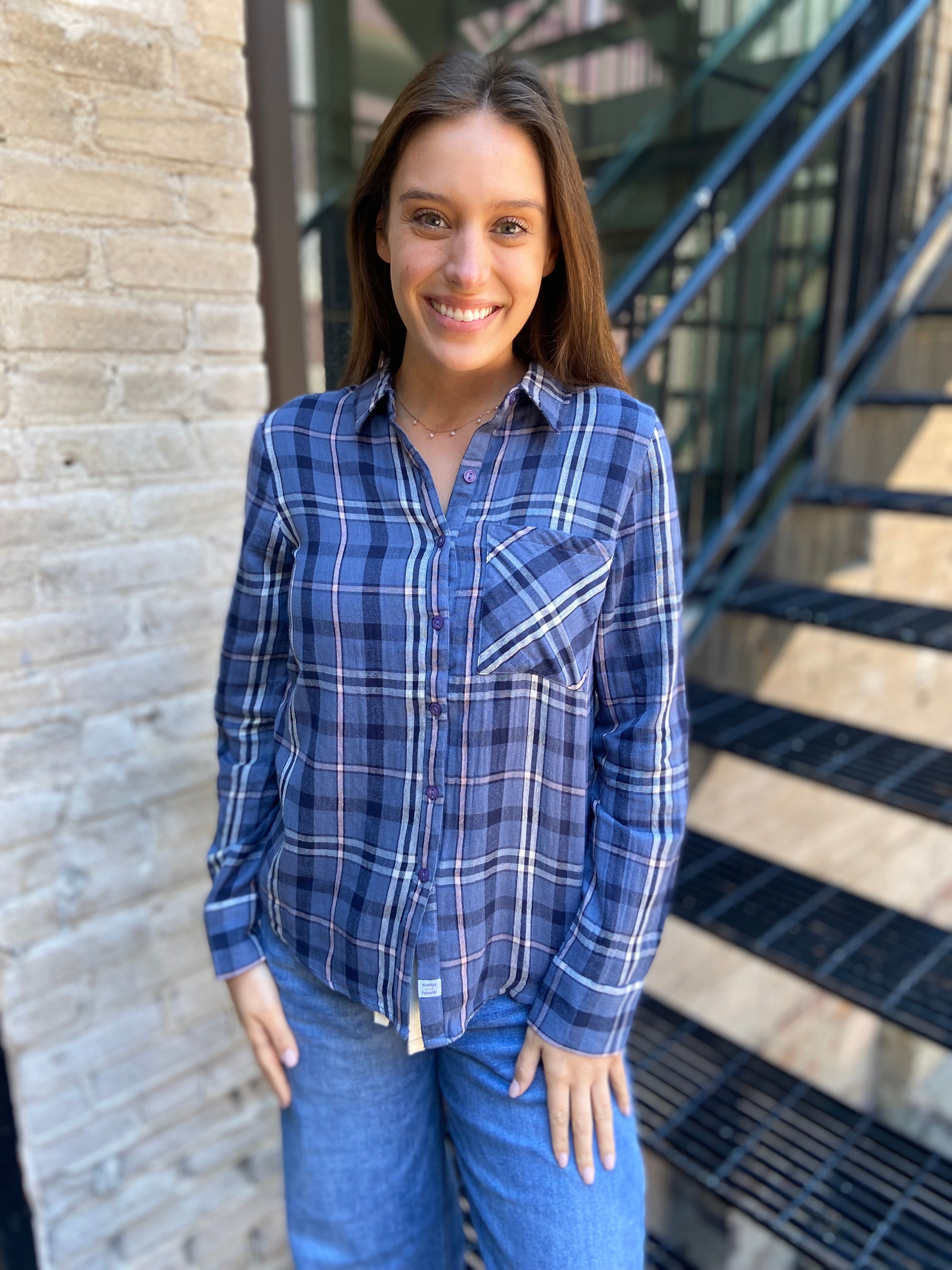 Erin Off Navy Blue Pocket Flannel