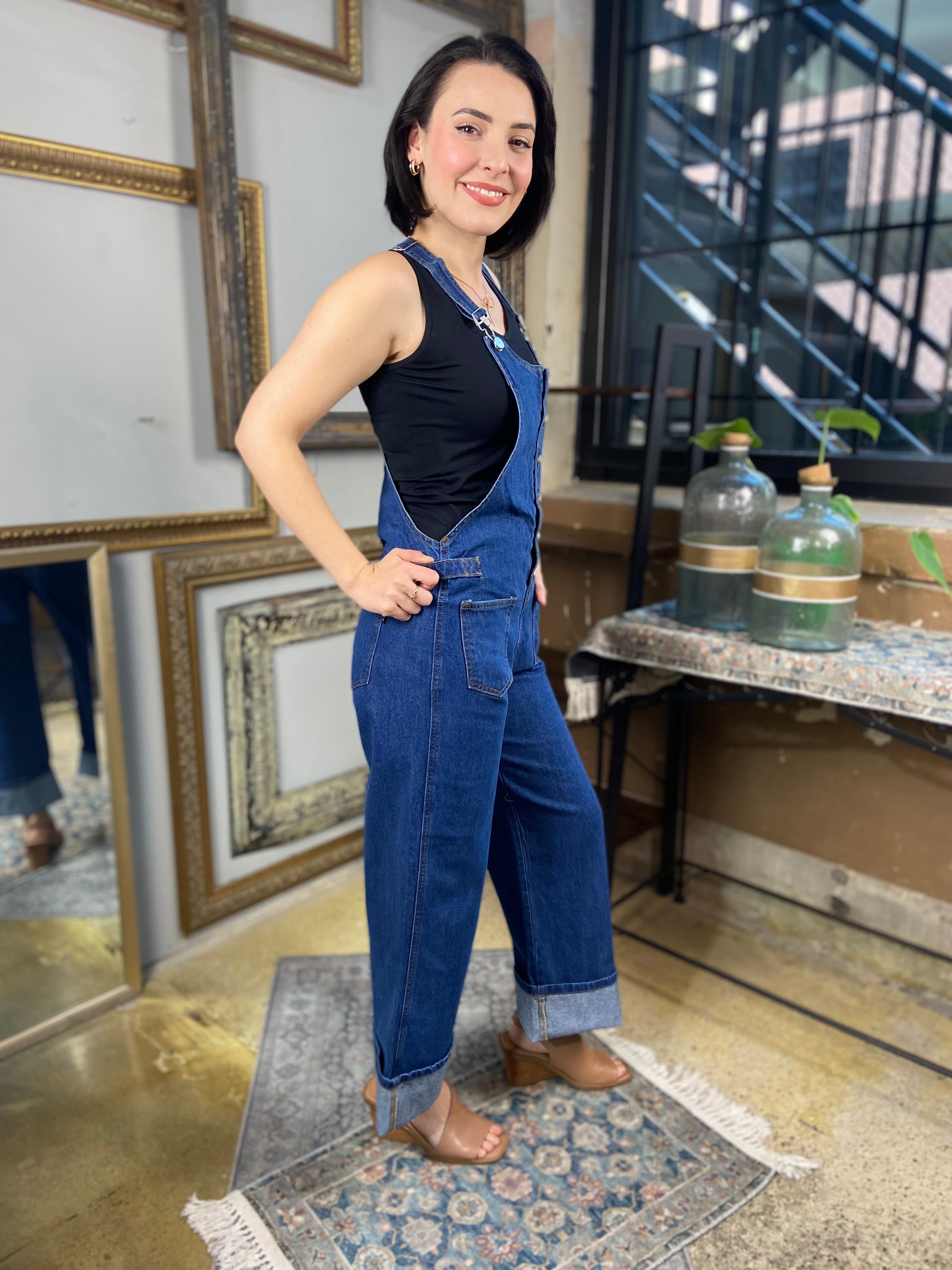 Aurora Denim Button Down Wide Leg Risen Overalls