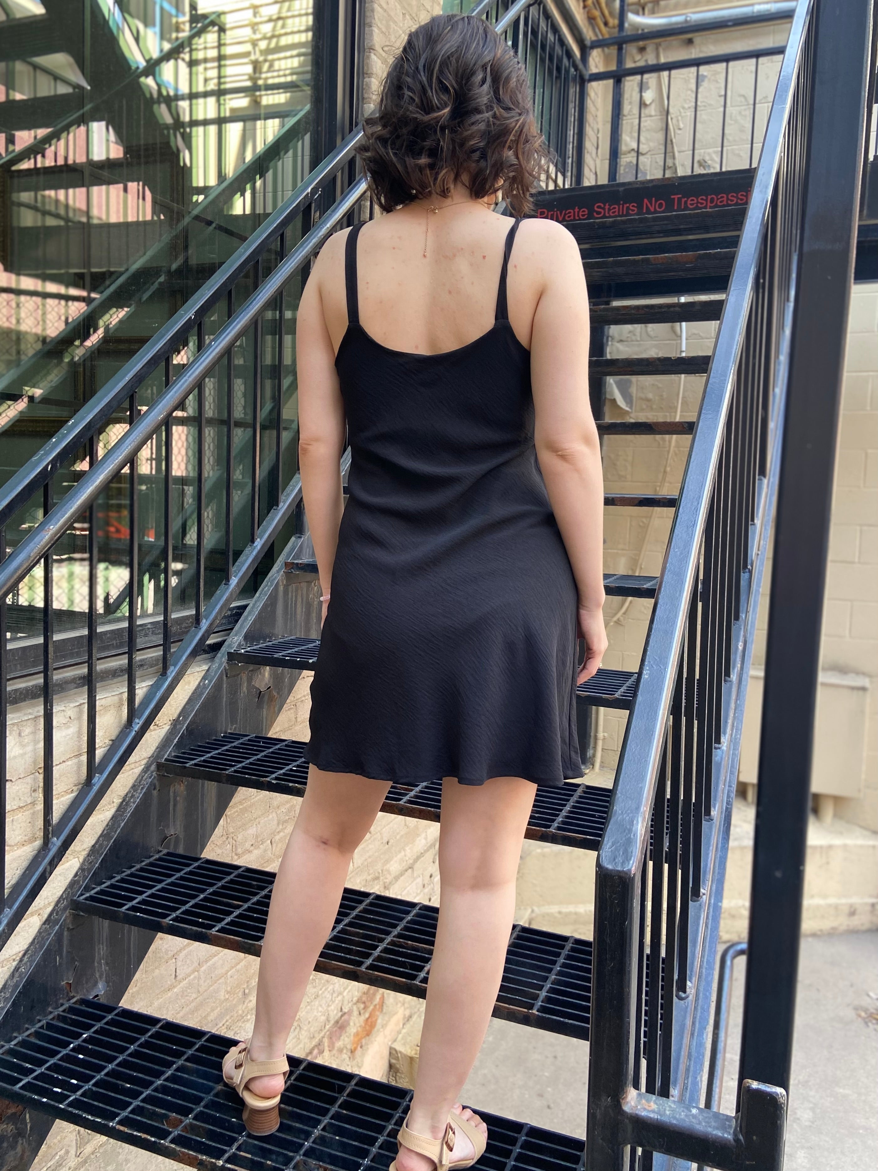 Jodie Black Shoulder Tie Mini Dress