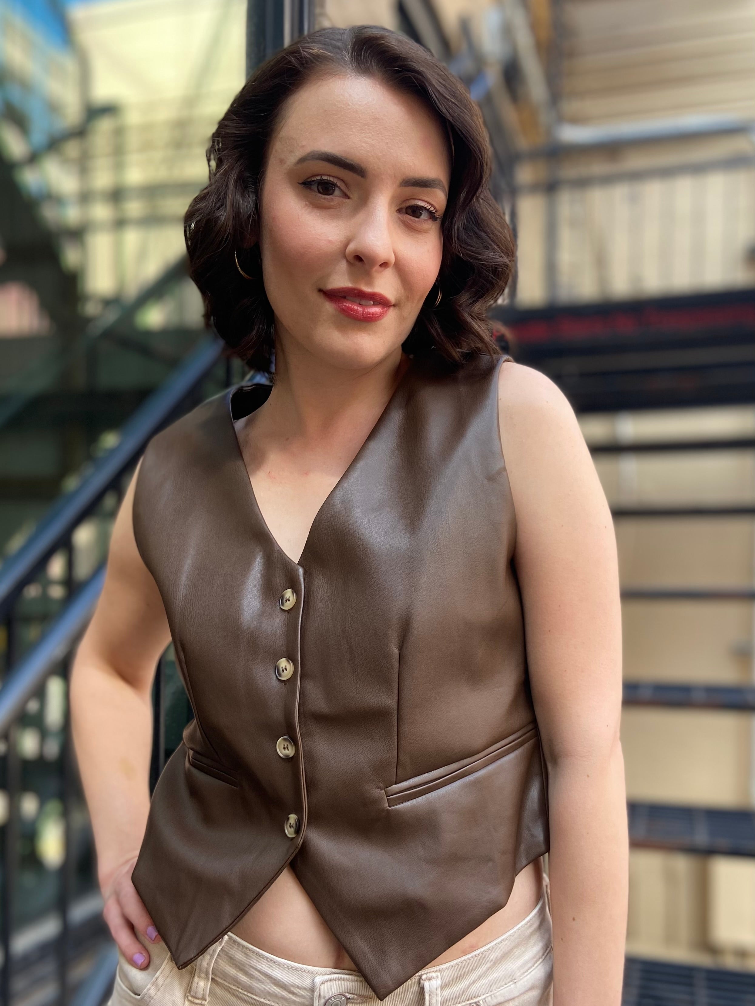Ainsley Brown Faux Leather Vest - MK Threads Boutique