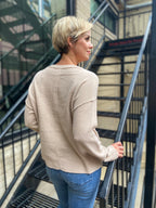 Mya Sand Raw Edge Crewneck Long Sleeve Top