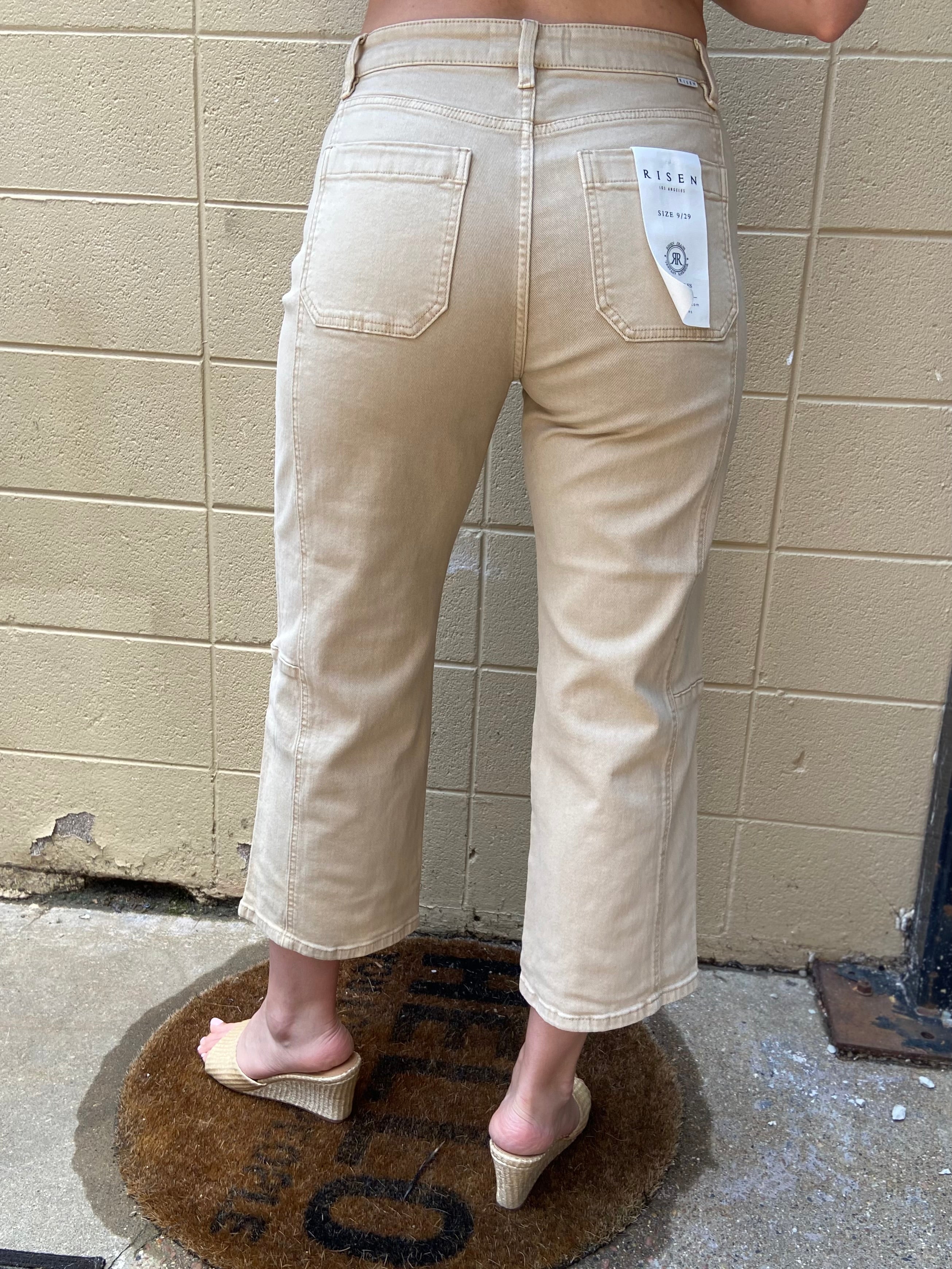 Ellie Taupe High Waisted Cropped Risen Jeans - MK Threads Boutique