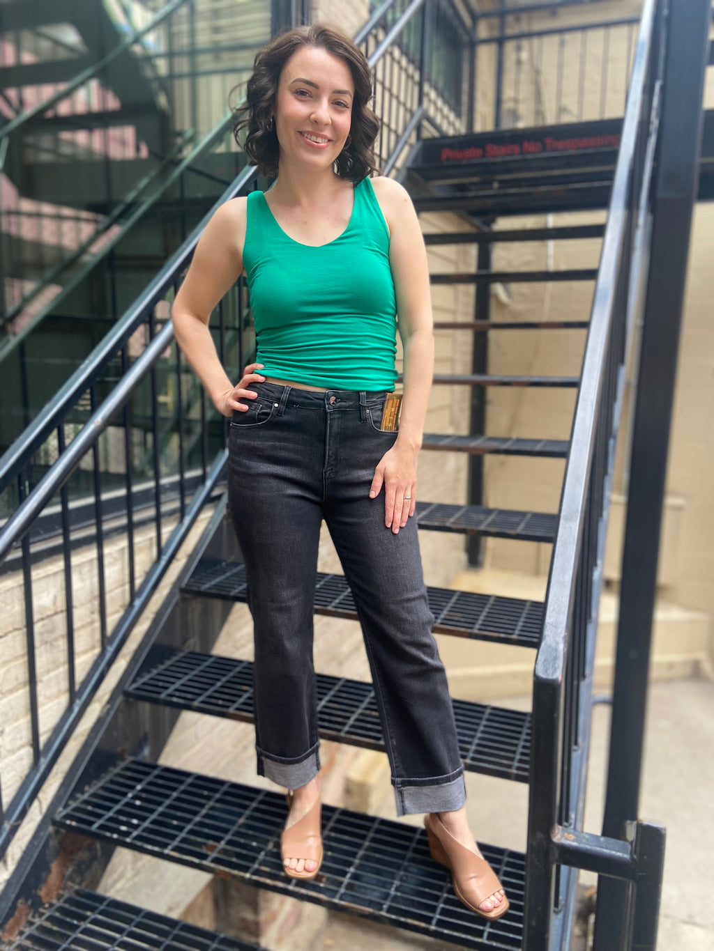 Karen Black Straight Leg Risen Jeans