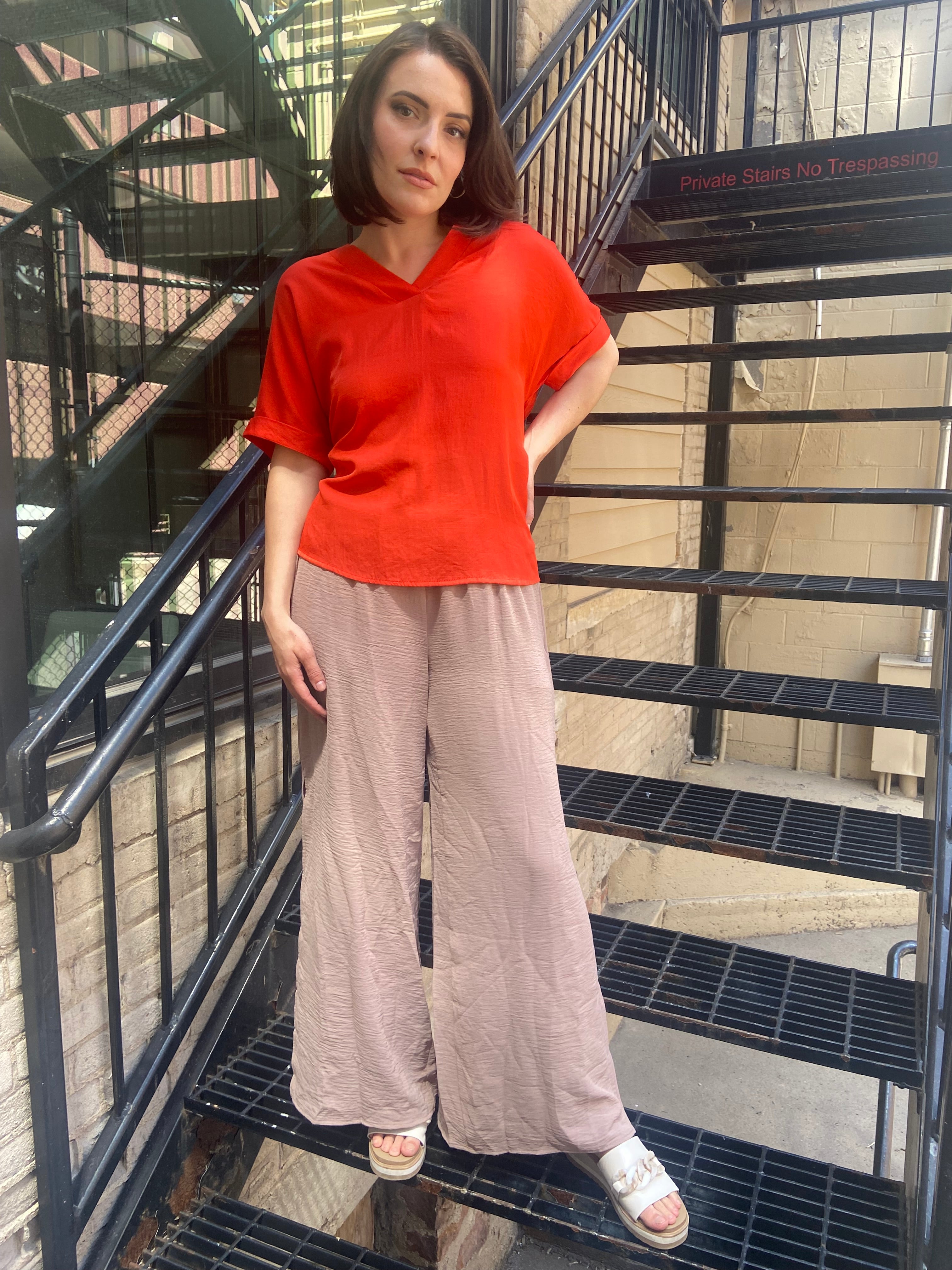 Paloma Orange Back Button Detail T Shirt Top