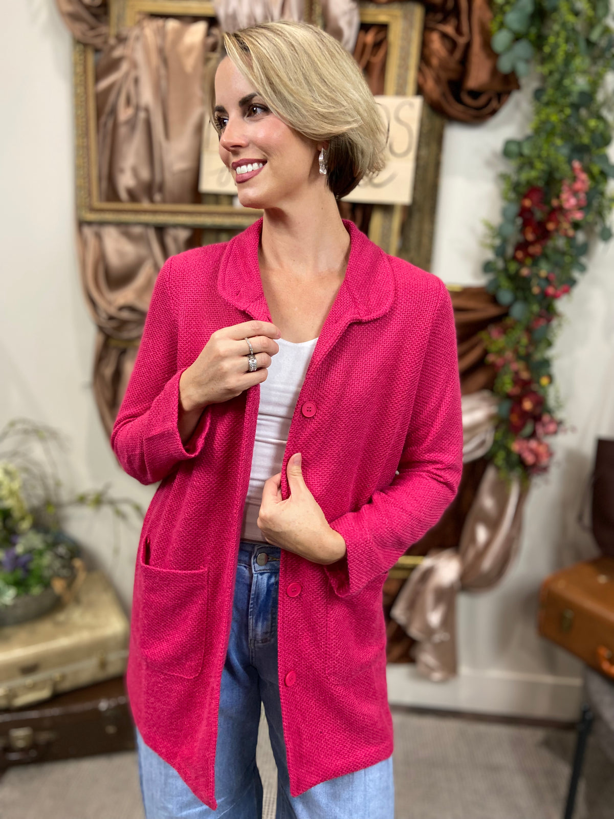 Sammie Hot Pink Button Down Coat