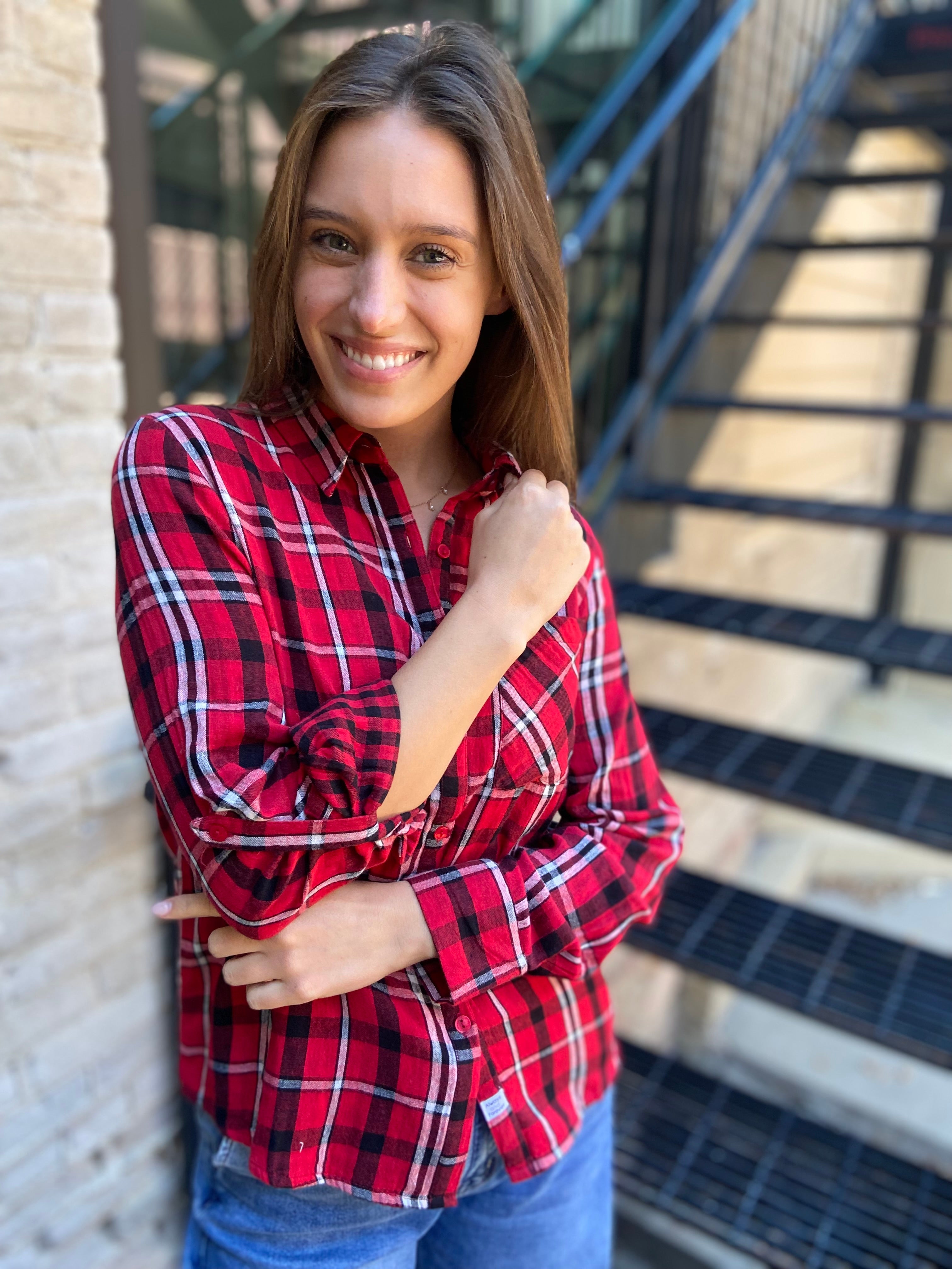 Erin Red & Black Pocket Flannel