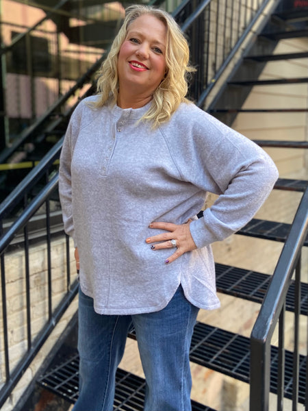 Ivy Heather Gray Plus Size Henley Sweater