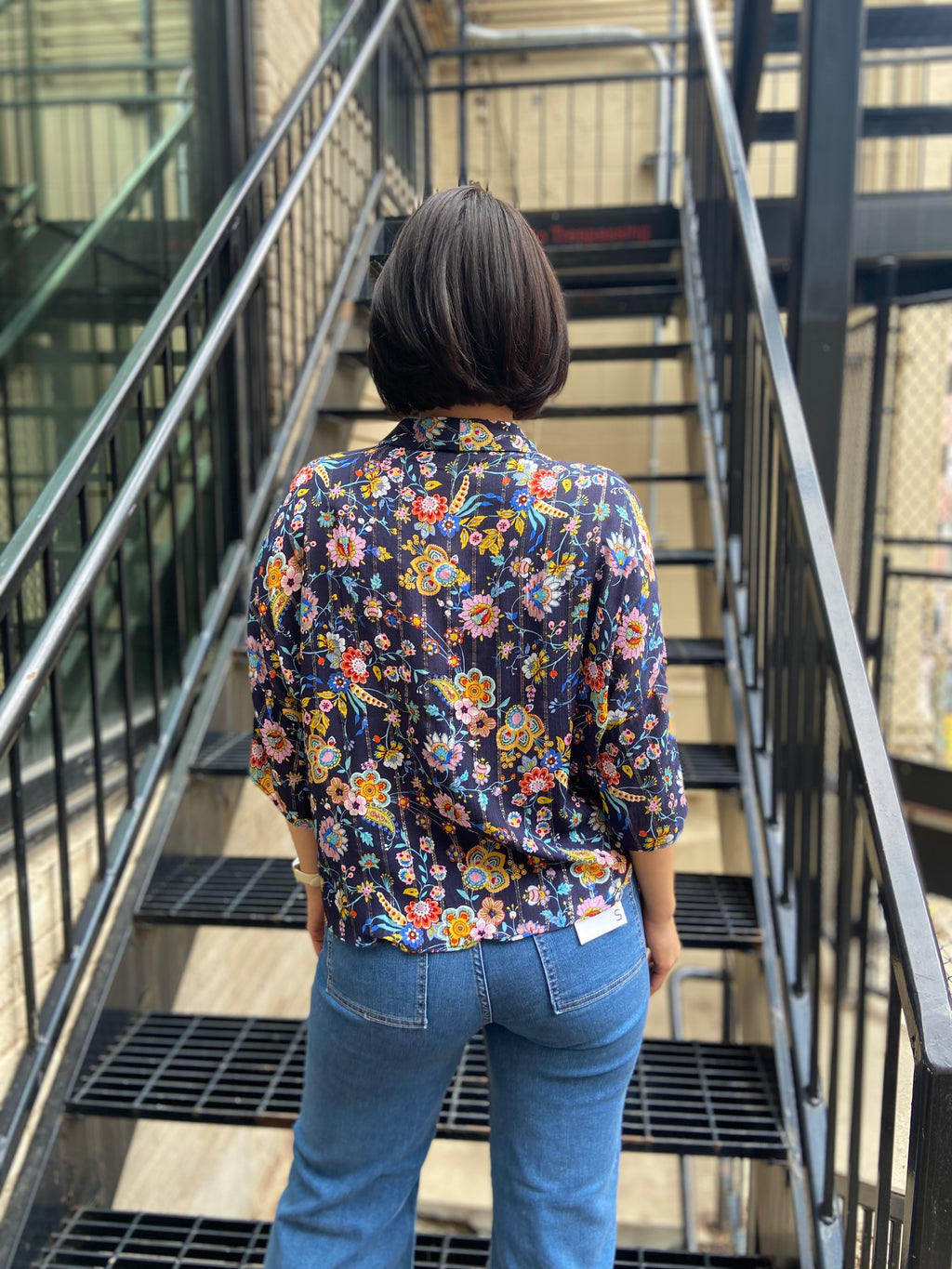 Fay Navy Floral Tie Blouse
