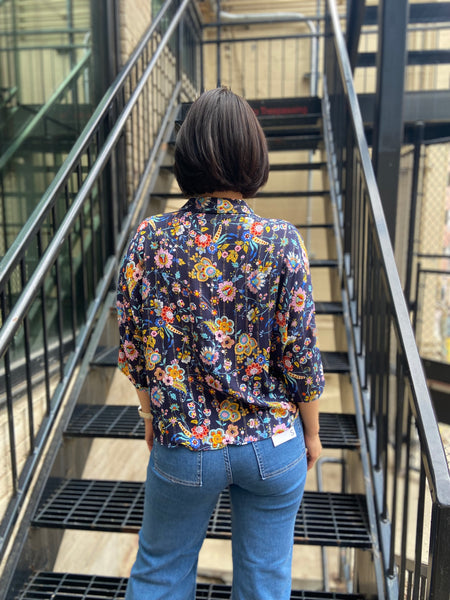Fay Navy Floral Tie Blouse