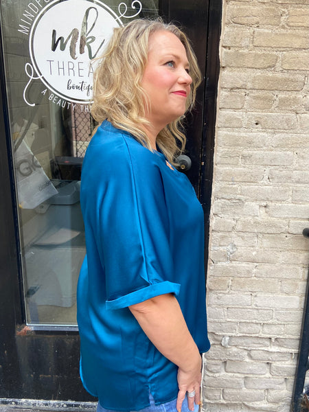 Petra Teal Plus Size Satin Top