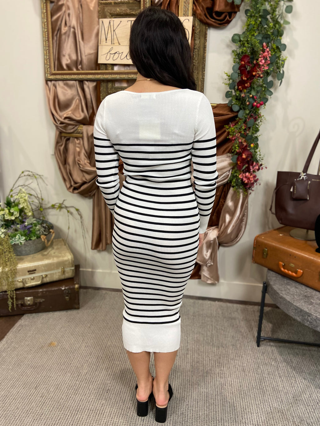 Sarah Black Stripe Long Sleeve Maxi Dress