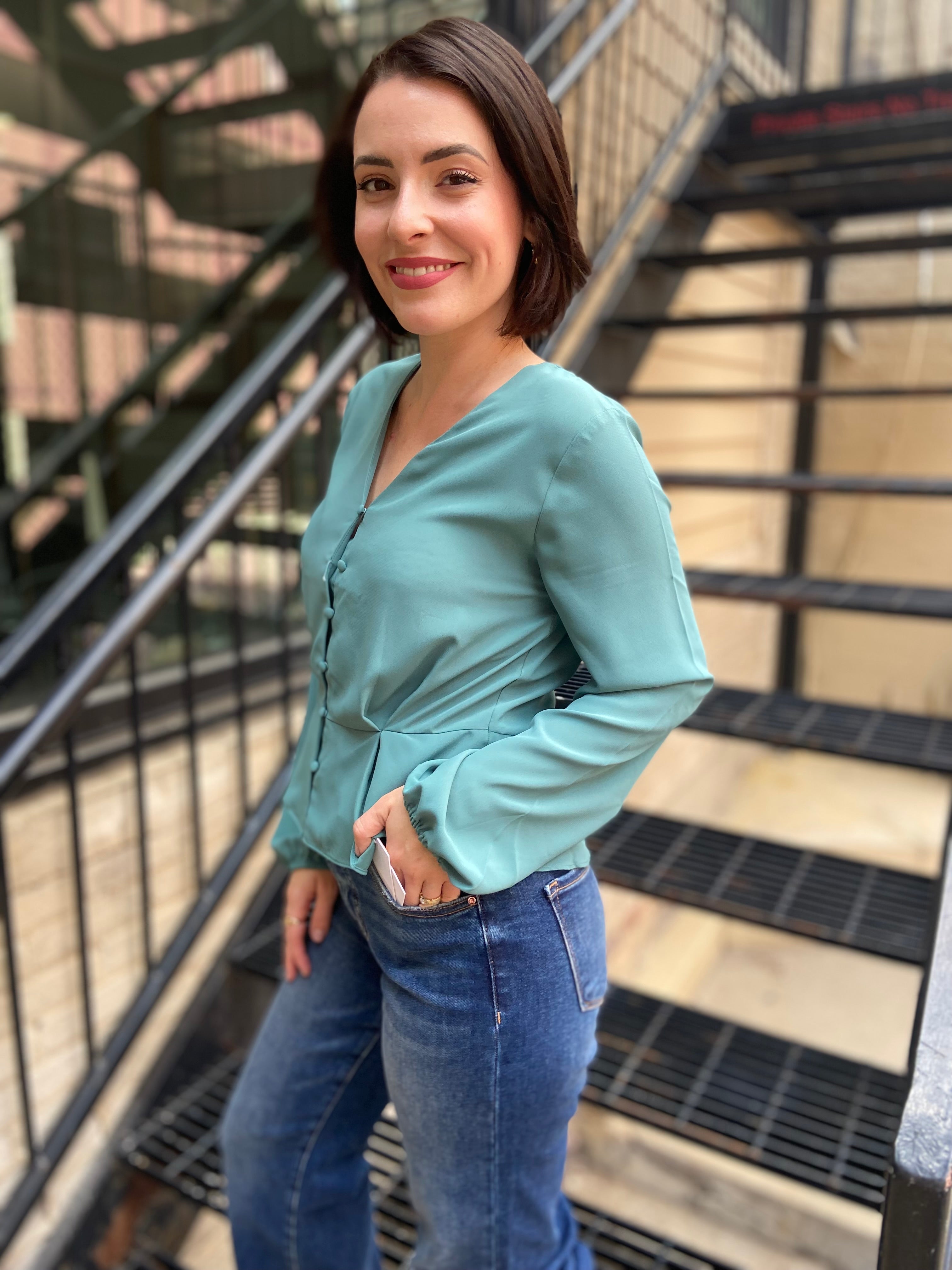 Anne Green Long Sleeve Peplum Blouse